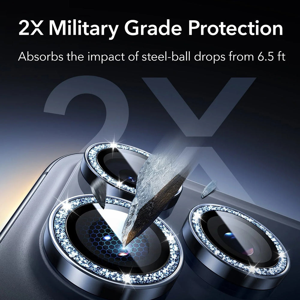 Фолио за защита на задната камера ESR Glitter Diamond Armorite за Apple iPhone 17 Pro Max / 17 Pro, Закалено стъкло, Пълно лепило, Синьо
