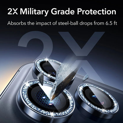 Фолио за защита на задната камера ESR Glitter Diamond Armorite за Apple iPhone 17 Pro Max / 17 Pro, Закалено стъкло, Пълно лепило, Синьо