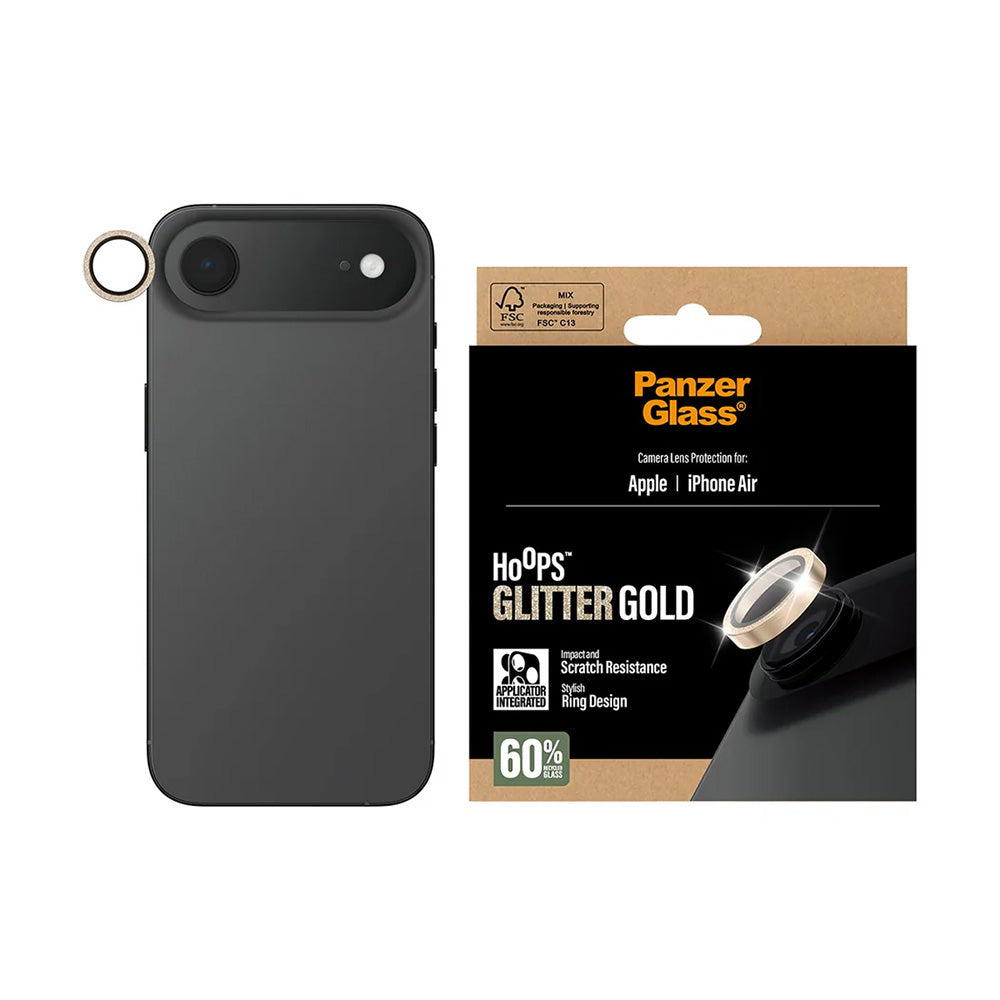 Защитно фолио за задна камера PanzerGlass Hoops Glitter за Apple iPhone 17 Air, Закалено стъкло, Златисто