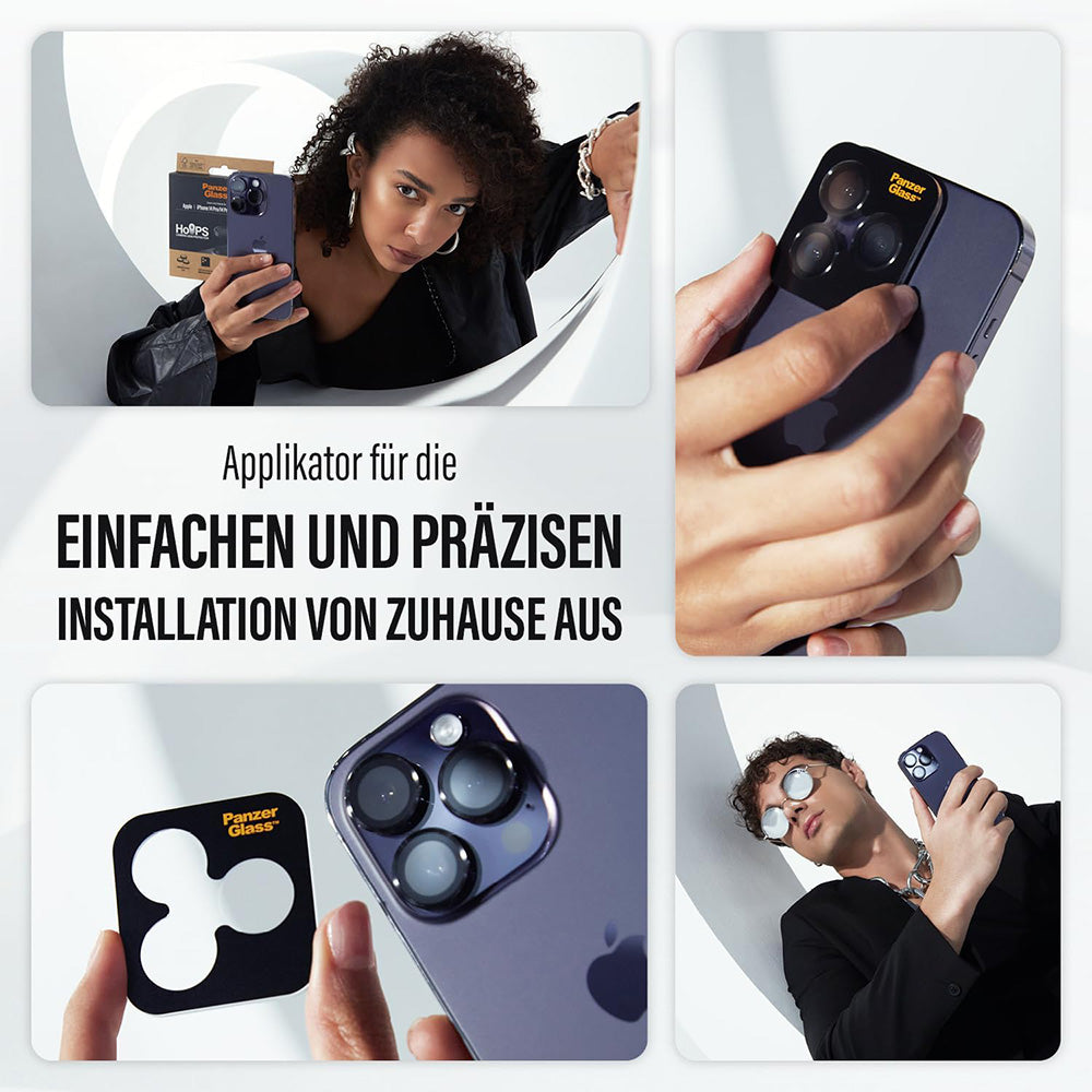 Защитно фолио за задна камера PanzerGlass Hoops Glitter за Apple iPhone 17 Pro Max / 17 Pro / 16 Pro Max / 16 Pro, Закалено стъкло, Златисто
