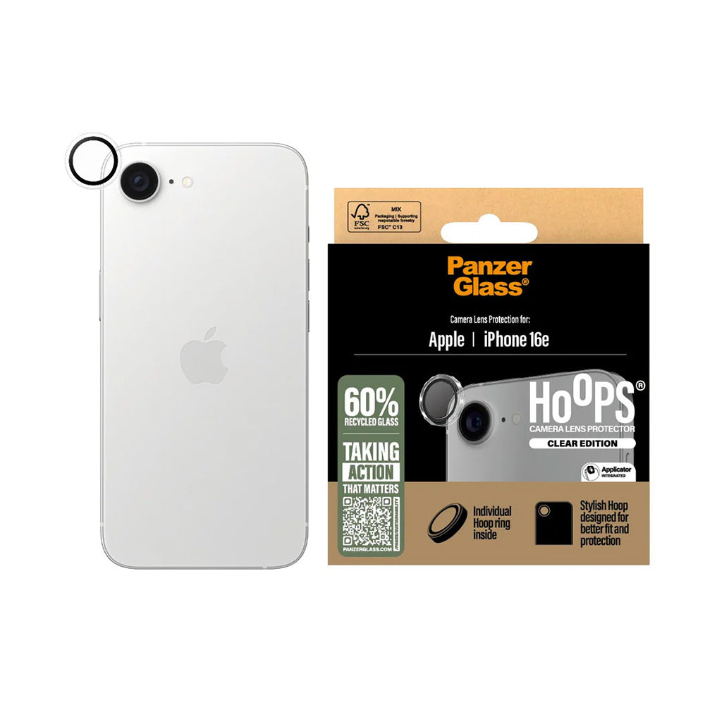 Защитно фолио за задна камера PanzerGlass Hoops за Apple iPhone 16e, Закалено стъкло, Прозрачно