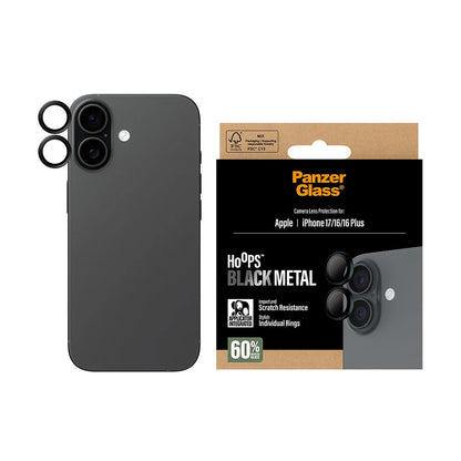Защитно фолио за задна камера PanzerGlass Hoops за Apple iPhone 17 / 16 Plus / 16, Закалено стъкло, Черно