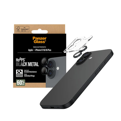 Защитно фолио за задна камера PanzerGlass Hoops за Apple iPhone 17 / 16 Plus / 16, Закалено стъкло, Черно