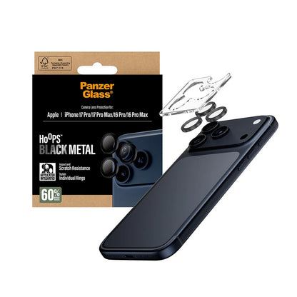 Защитно фолио за задна камера PanzerGlass Hoops за Apple iPhone 17 Pro Max / 17 Pro / 16 Pro Max / 16 Pro, Закалено стъкло, Черно