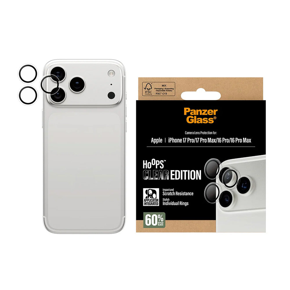 Защитно фолио за задна камера PanzerGlass Hoops за Apple iPhone 17 Pro, Закалено стъкло, Прозрачно