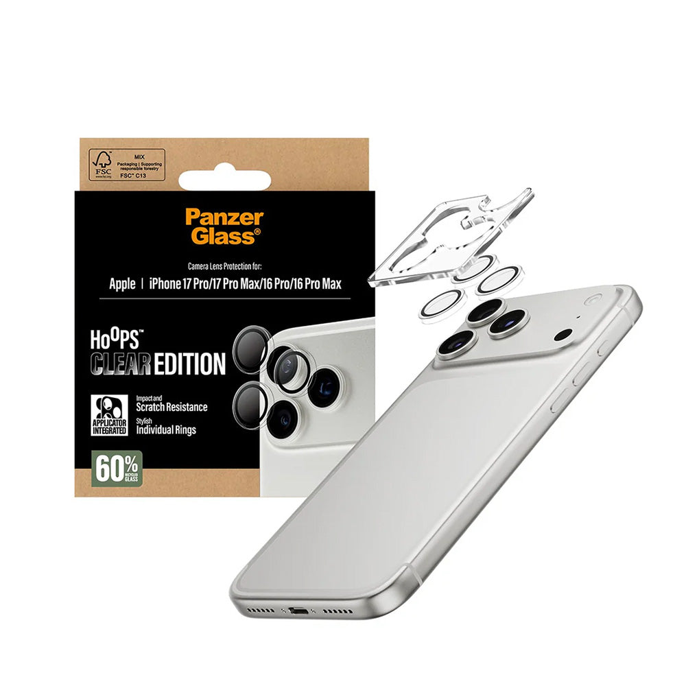 Защитно фолио за задна камера PanzerGlass Hoops за Apple iPhone 17 Pro, Закалено стъкло, Прозрачно