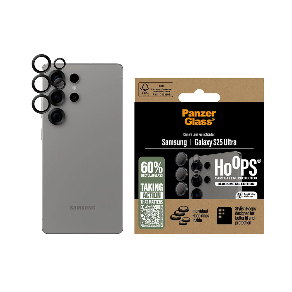Защитно фолио за задна камера PanzerGlass Hoops за Samsung Galaxy S25 Ultra S938, закалено стъкло, черно