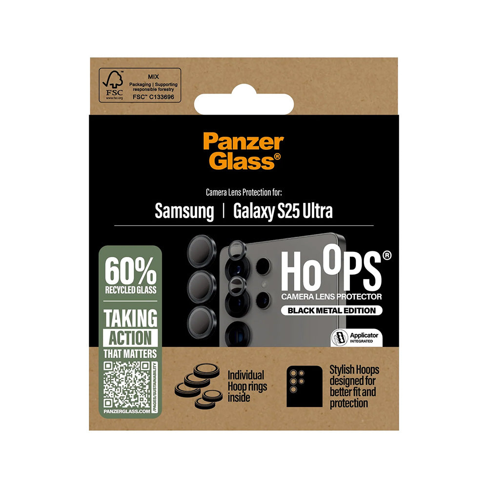 Защитно фолио за задна камера PanzerGlass Hoops за Samsung Galaxy S25 Ultra S938, закалено стъкло, черно