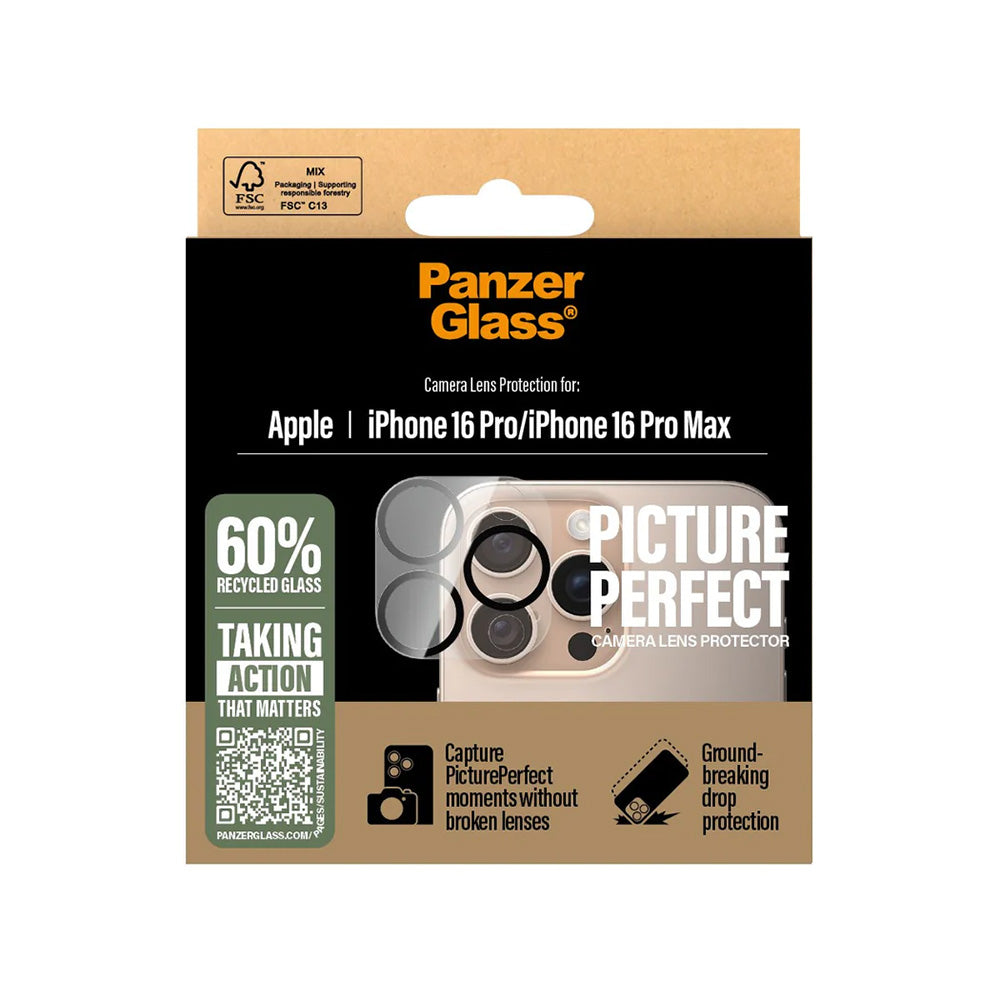Защитно фолио за задна камера PanzerGlass PicturePerfect за Apple iPhone 16 Pro Max / 16 Pro, закалено стъкло, прозрачно.