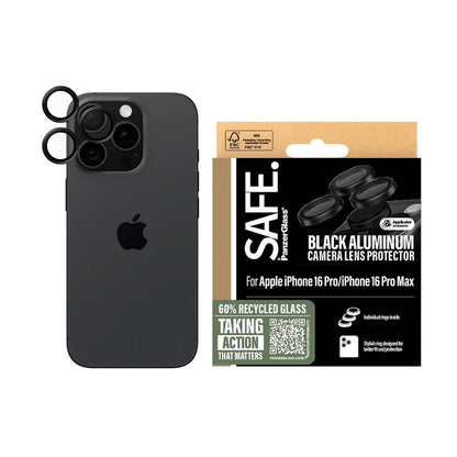 Фолио за защита на задната камера PanzerGlass Safe. за Apple iPhone 16 Pro Max / 16 Pro, Закалено стъкло, Черно