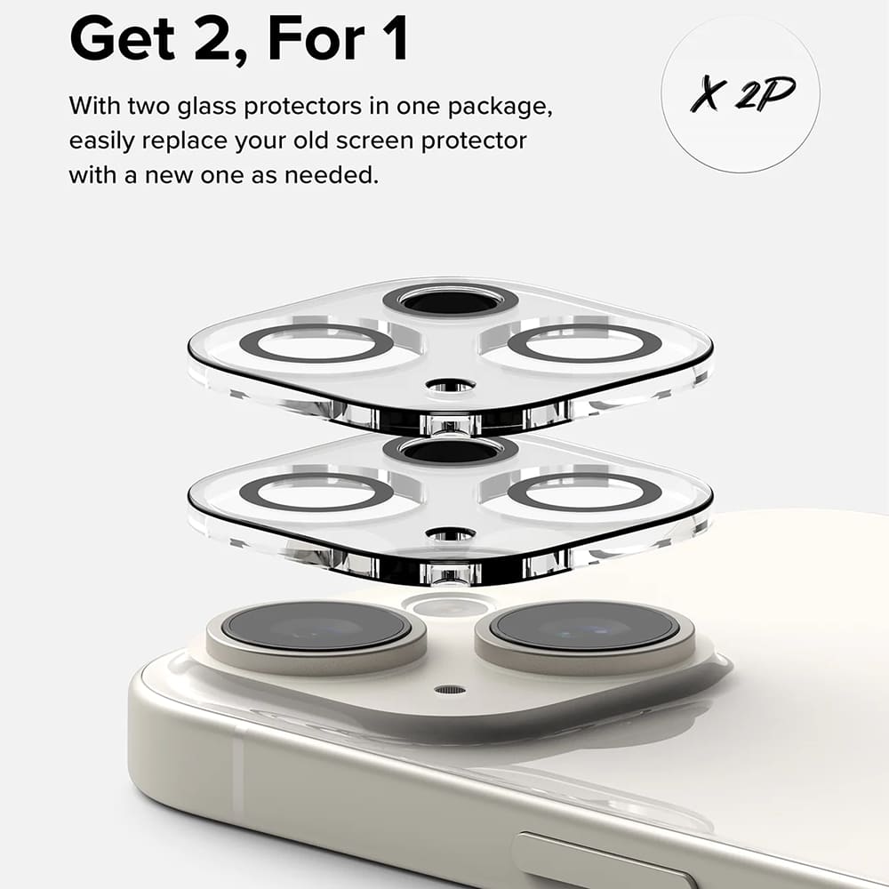 Ringke Rear Camera Protection Film for Apple iPhone 15 Plus / 15, Tempered Glass, Set of 2 Pieces, Transparent
