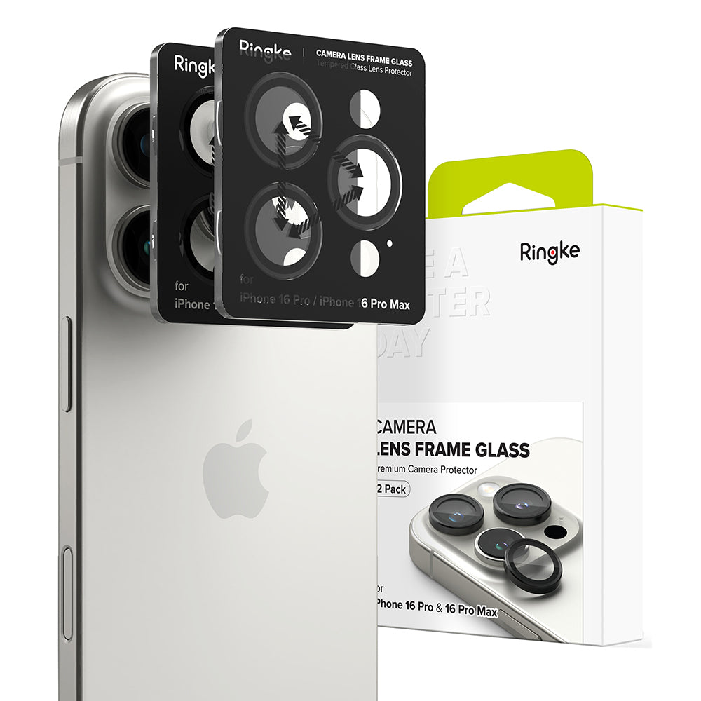 Ringke Back Camera Protection Film for Apple iPhone 16 Pro Max / 16 Pro, Tempered Glass, Set of 2 pieces, Black