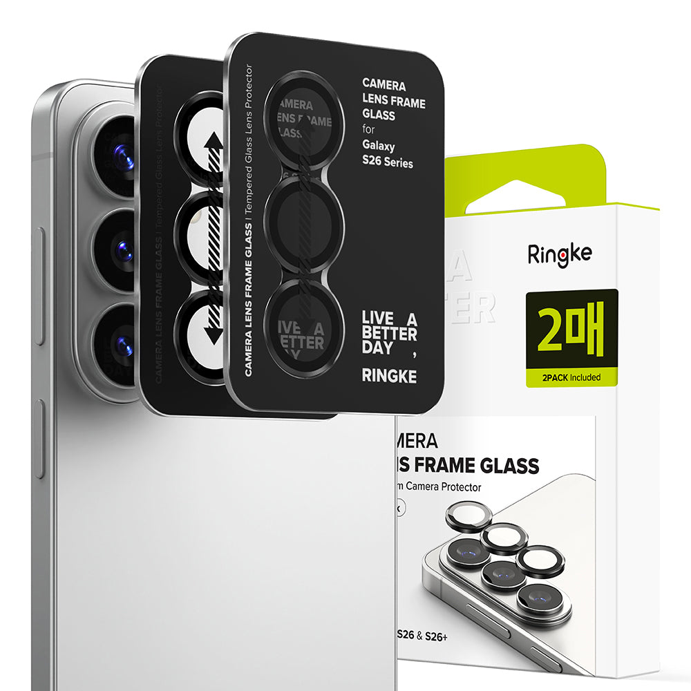 Защитно фолио Ringke за задна камера за Samsung Galaxy S26 Plus S947 / S26, закалено стъкло, комплект от 2 броя, черно