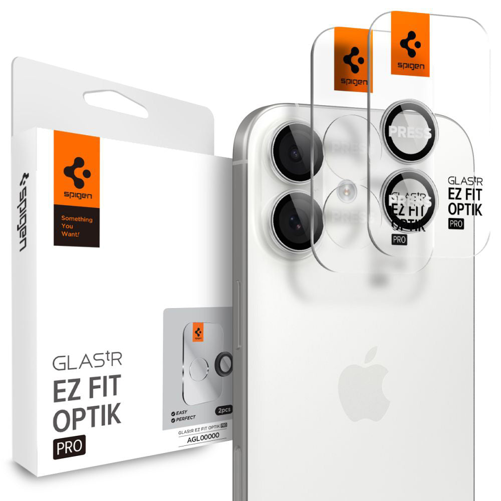 Защитно фолио за задна камера Spigen GlastR EZ FIT Optik Pro за Apple iPhone 17 / 16 Plus / 16, закалено стъкло, комплект от 2 броя, сребристо