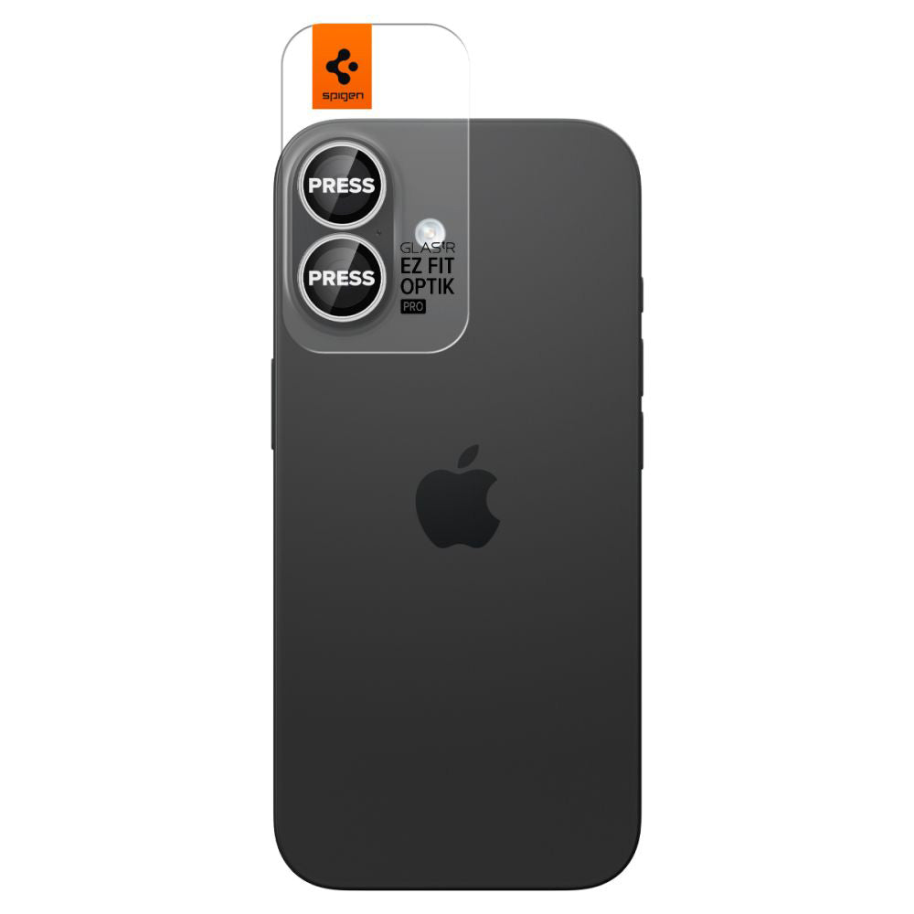Защитно фолио за задна камера Spigen GlastR EZ FIT Optik Pro за Apple iPhone 17 / 16 Plus / 16, закалено стъкло, комплект от 2 броя, сребристо