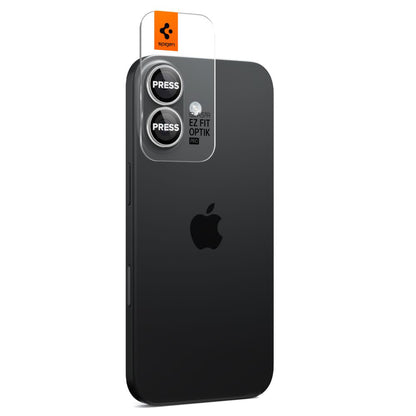 Защитно фолио за задна камера Spigen GlastR EZ FIT Optik Pro за Apple iPhone 17 / 16 Plus / 16, закалено стъкло, комплект от 2 броя, сребристо