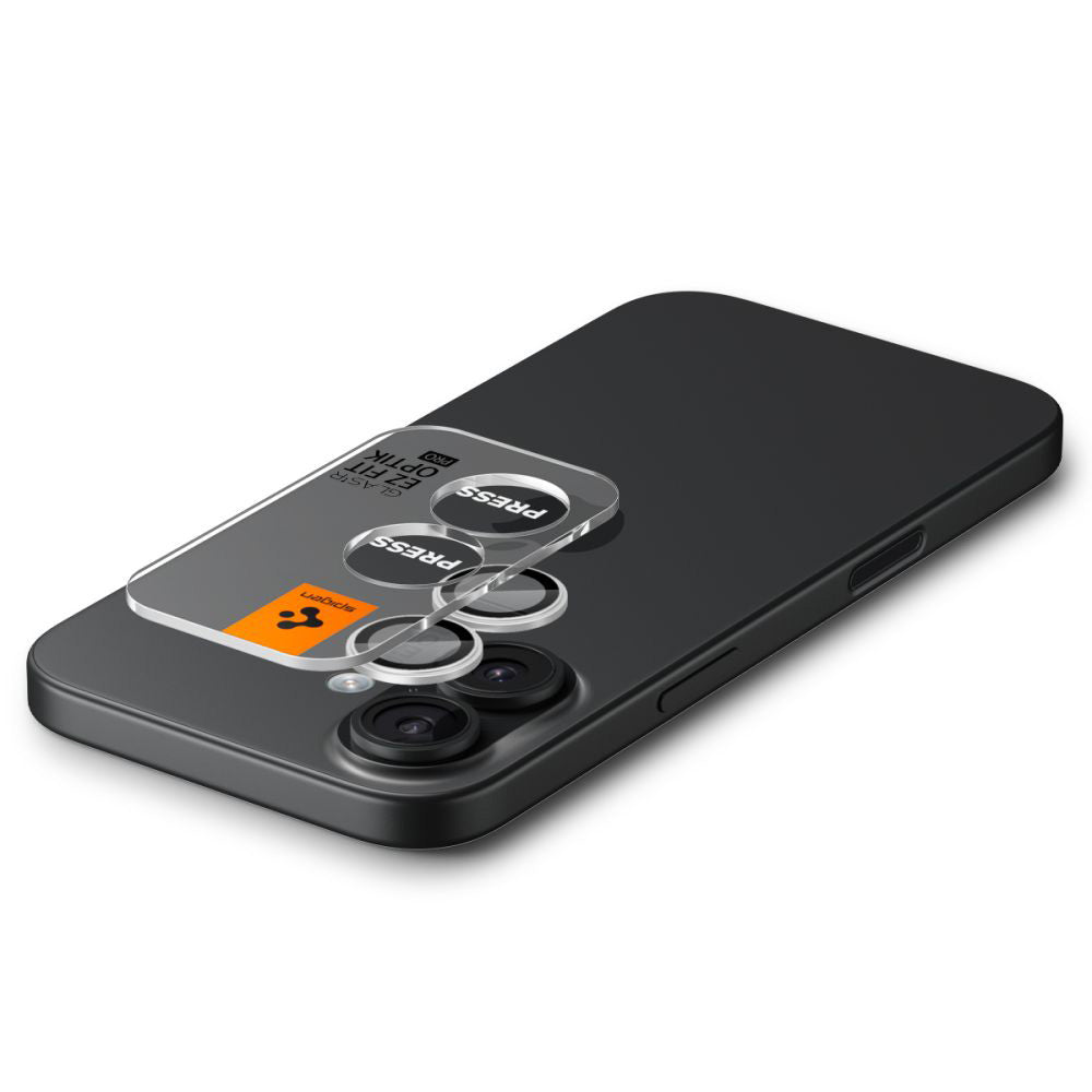 Защитно фолио за задна камера Spigen GlastR EZ FIT Optik Pro за Apple iPhone 17 / 16 Plus / 16, закалено стъкло, комплект от 2 броя, сребристо
