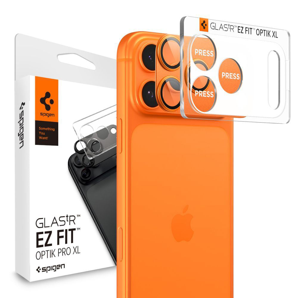 Spigen GlastR EZ FIT Optik Pro XL Rear Camera Protector for Apple iPhone 17 Pro, Tempered Glass, Set of 2 Pieces, Orange