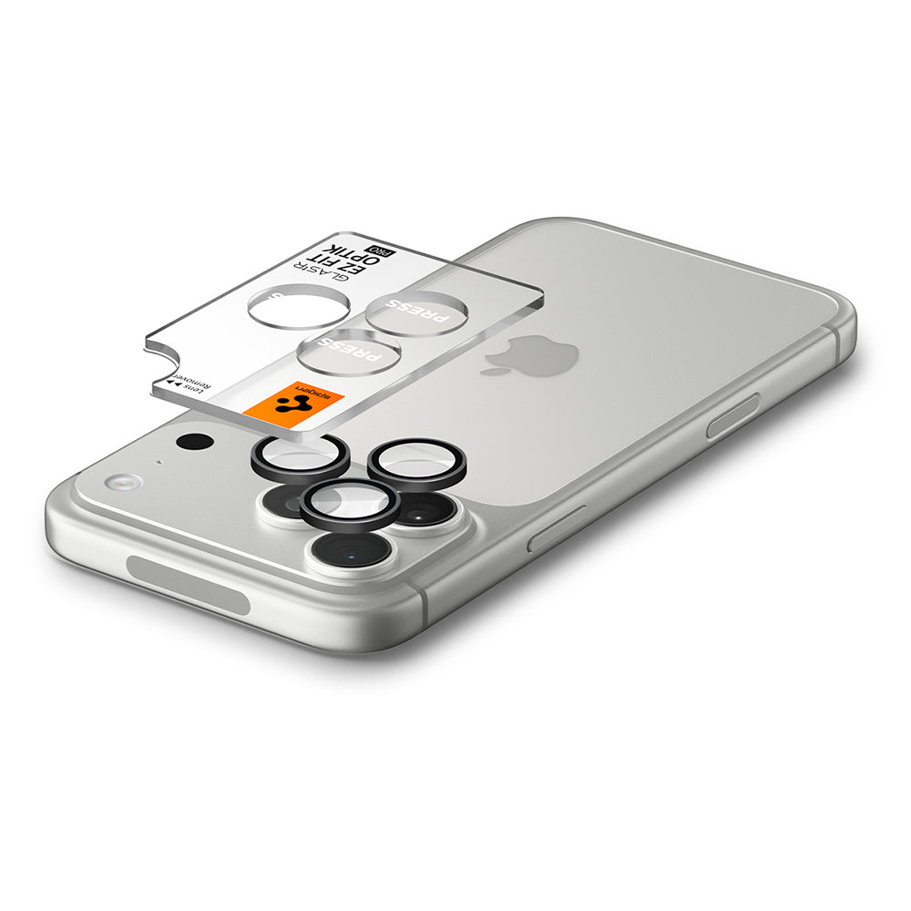 Защитно фолио за задна камера Spigen GlastR EZ FIT Optik Pro за Apple iPhone 18 Pro / 18 Pro Max, закалено стъкло, комплект от 2 броя, тъмносиво AGL12043