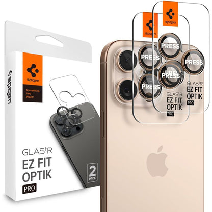 Защитно фолио за задна камера Spigen GlastR EZ FIT Optik Pro за Apple iPhone 16 Pro, закалено стъкло, комплект от 2 броя, бронз AGL08862