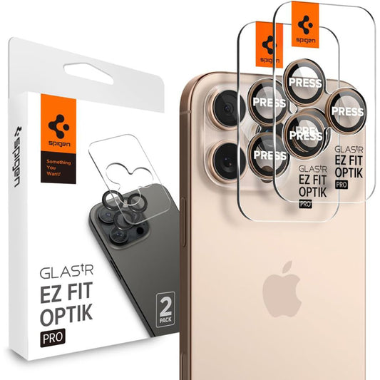 Защитно фолио за задна камера Spigen GlastR EZ FIT Optik Pro за Apple iPhone 16 Pro, закалено стъкло, комплект от 2 броя, бронз AGL08862