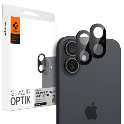 Защитно фолио за задна камера Spigen GlastR Optik за Apple iPhone 16 Plus / 16, закалено стъкло, комплект от 2 броя, черно AGL07922