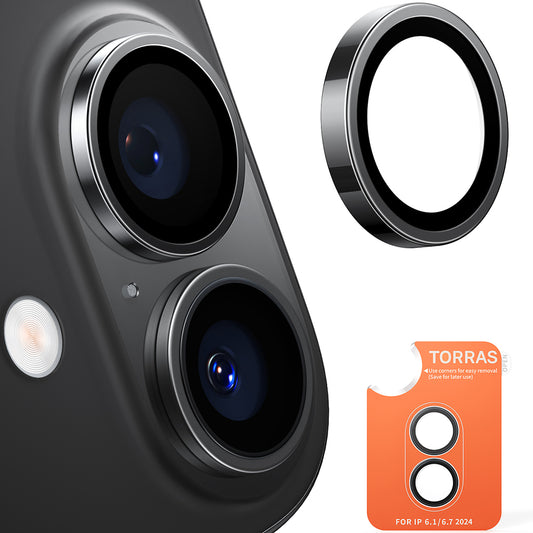 Фолио за защита на задната камера Torras Lensguard за Apple iPhone 16 Plus / 16, закалено стъкло, черно