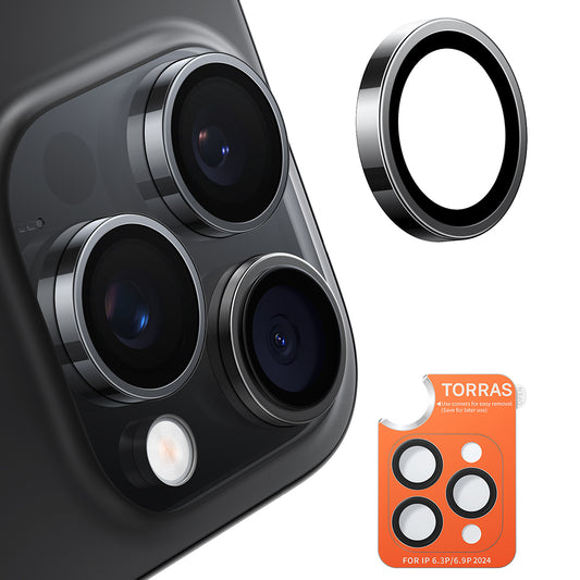 Протектор за задна камера Torras Lensguard за Apple iPhone 16 Pro Max / 16 Pro, закалено стъкло, черен