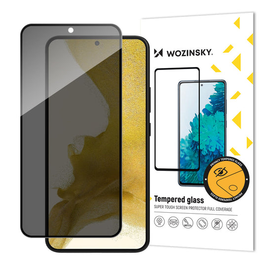 WZK AntiSpy Privacy Screen Protector за Samsung Galaxy S22 5G S901, защитно стъкло, пълно лепило 