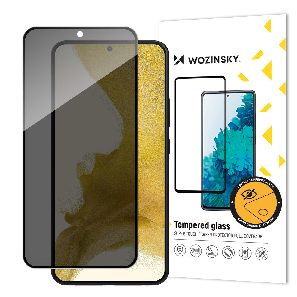 WZK AntiSpy Privacy Screen Protector за Samsung Galaxy S23+ S916, защитно стъкло, пълно залепване 