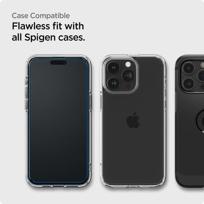 Spigen Align Master Screen Protector за Apple iPhone 15 Pro, защитно стъкло, пълно лепило, комплект 2 броя, 2.5D, черен