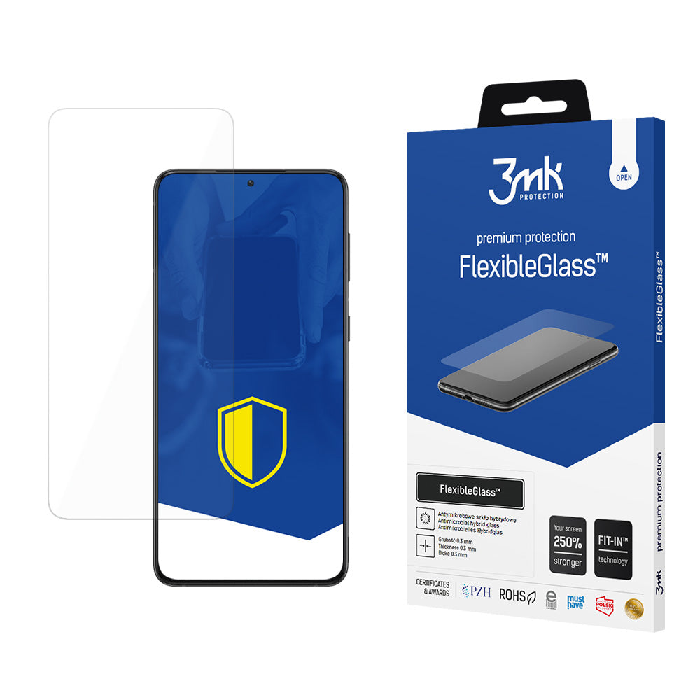 3MK FlexibleGlass Screen Protector за Samsung Galaxy S21 5G G991, гъвкаво стъкло, пълно лепило