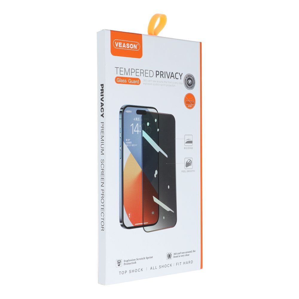 Защитен екран Privacy Veason Screen Protector за Apple iPhone 15 Pro, Защитен със стъкло, пълно лепило, 6D 