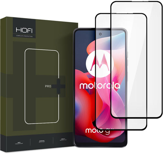 HOFI Glass PRO+ Защитен екран за Motorola Moto G24 Power / G04 / G24 / E14, стъклен щит, пълно лепило, комплект 2 броя, 2.5D, черен 