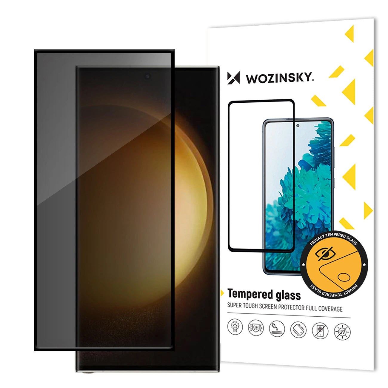 WZK AntiSpy Privacy Screen Protector за Samsung Galaxy S24 Ultra S928, защитно стъкло, пълно лепило 