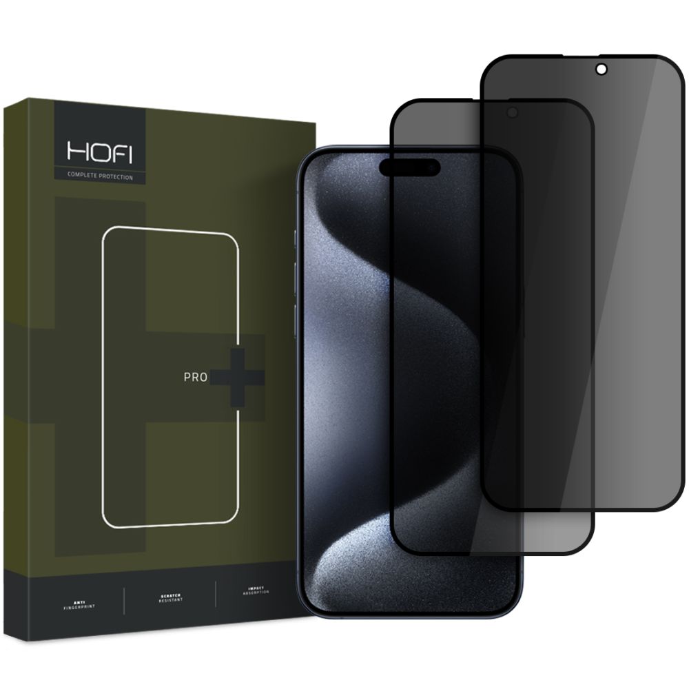 Защитен екран за поверителност HOFI Glass PRO+ за Apple iPhone 16 Pro Max, защитен щит, пълно залепване, комплект 2 броя, 2.5D 