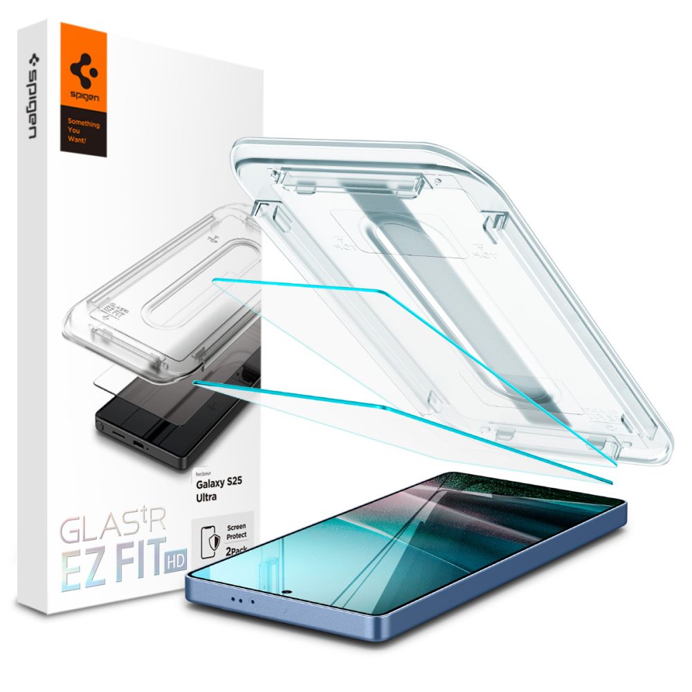 Защитно фолио за екран Spigen GlastR EZ FIT HD за Samsung Galaxy S25 Ultra S938, закалено стъкло, пълно залепване, комплект от 2 броя AGL09082
