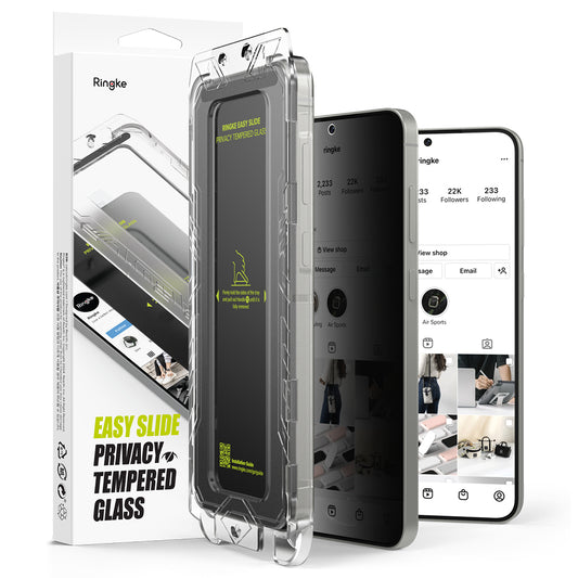 Защитно фолио за екран Privacy Ringke Easy Slide за Samsung Galaxy S25 S931 / S24 S921, закалено стъкло, пълно залепване, комплект 2 броя