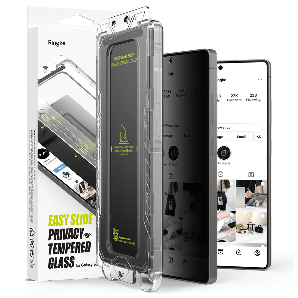 Защитно фолио за екран Privacy Ringke Easy Slide за Samsung Galaxy S25 Ultra S938, закалено стъкло, пълно залепване, комплект 2 броя