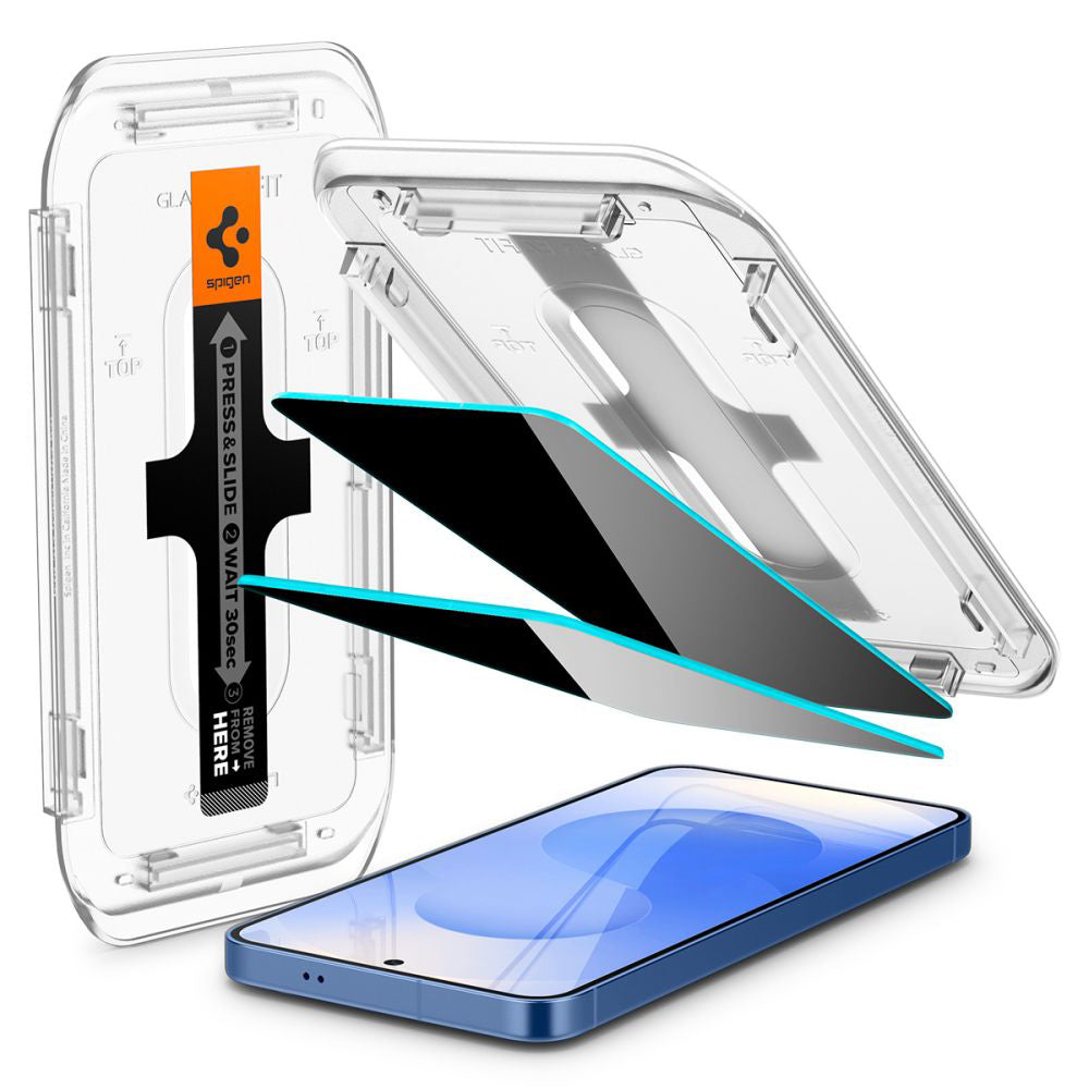 Протектор за екран Privacy Spigen GlastR EZ FIT HD за Samsung Galaxy S25 S931 / S24 S921, закалено стъкло, пълно залепване, комплект 2 броя