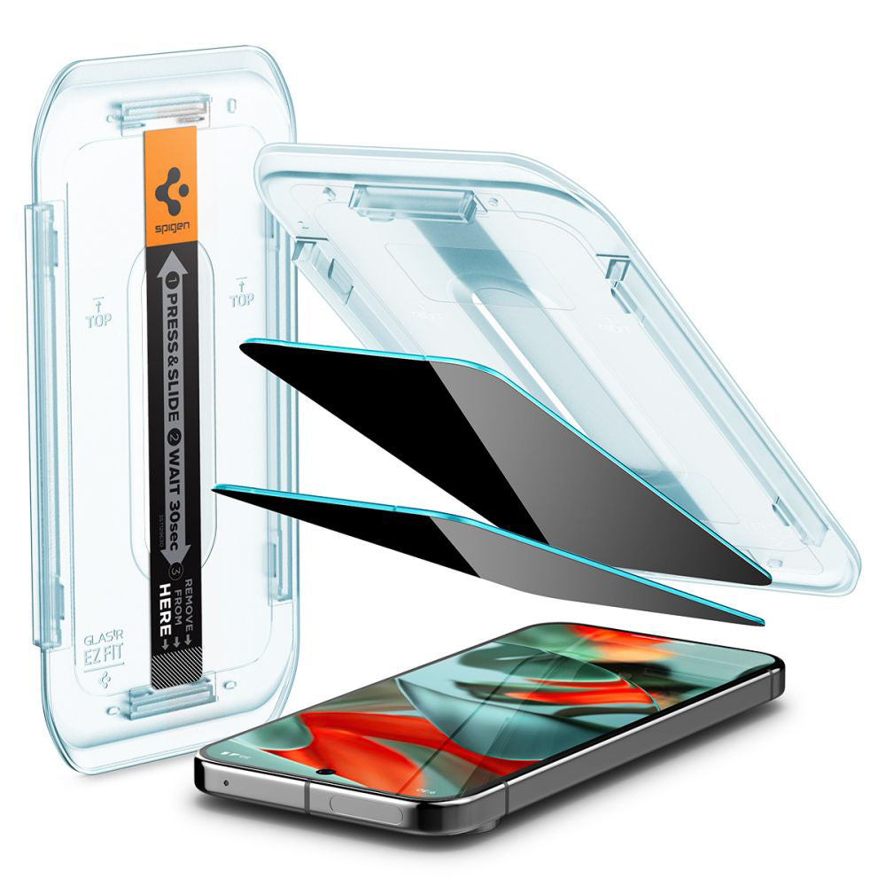 Протектор за екран Privacy Spigen GlastR EZ FIT за Google Pixel 9 Pro XL, закалено стъкло, пълно залепване, комплект 2 броя AGL09313