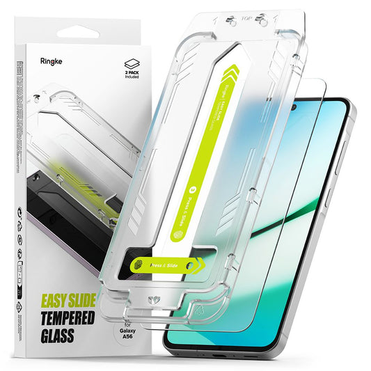 Защитно фолио Ringke Easy Slide за екран на Samsung Galaxy A56 A566, закалено стъкло, пълно залепване, комплект от 2 броя