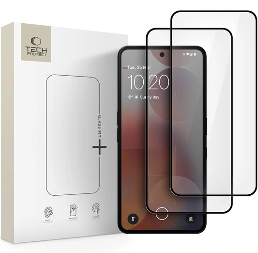Защитно фолио за екран Tech-Protect FIT+ за Nothing Phone (3a) / Phone (3a) Pro, Закалено стъкло, Пълно лепене, Комплект 2 броя, 2.5D, Черно