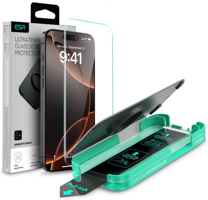 Защитно фолио ESR Armorite за екран на Apple iPhone 16 Pro Max, закалено стъкло, пълно залепване, черно