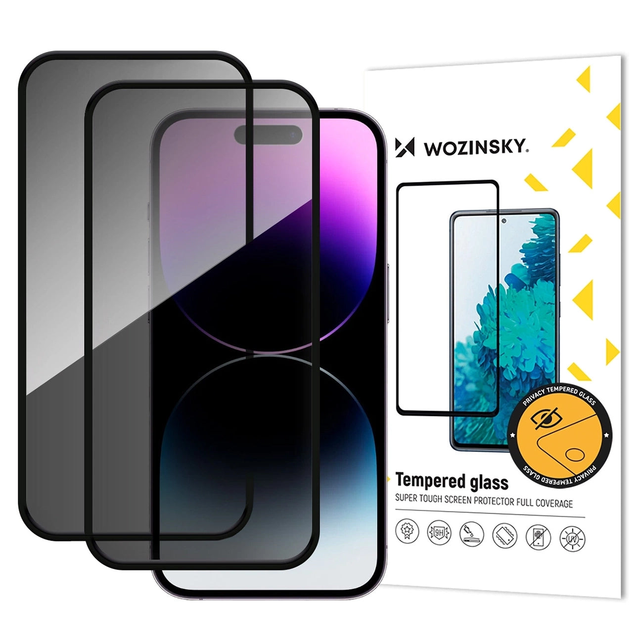 Защитно фолио Ecran Privacy WZK AntiSpy за Apple iPhone 17 Pro, Закалено стъкло, Пълно лепило, Комплект 2 броя