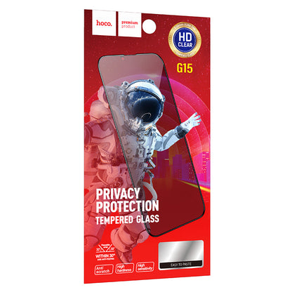 HOCO G15 Privacy Screen Protector for Apple iPhone 16 Plus / 15 Plus, Tempered Glass, Full Glue, 5D