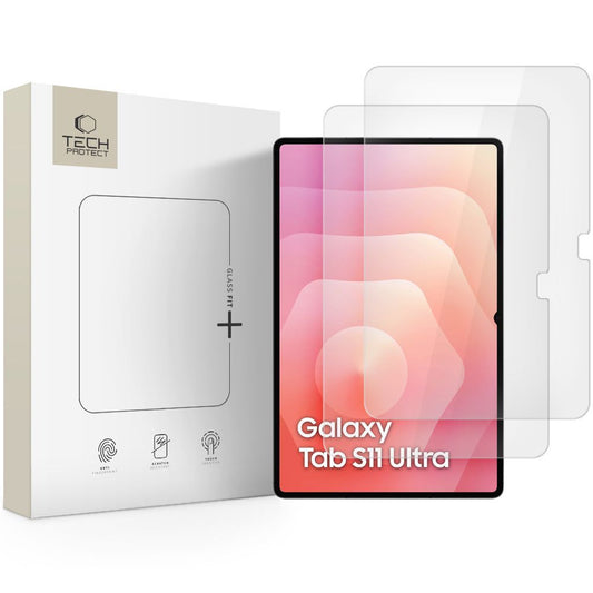 Защитно фолио за екран Tech-Protect FIT+ за Samsung Galaxy Tab S11 Ultra / Tab S10 Ultra, закалено стъкло, пълно залепване, комплект 2 броя, 2.5D
