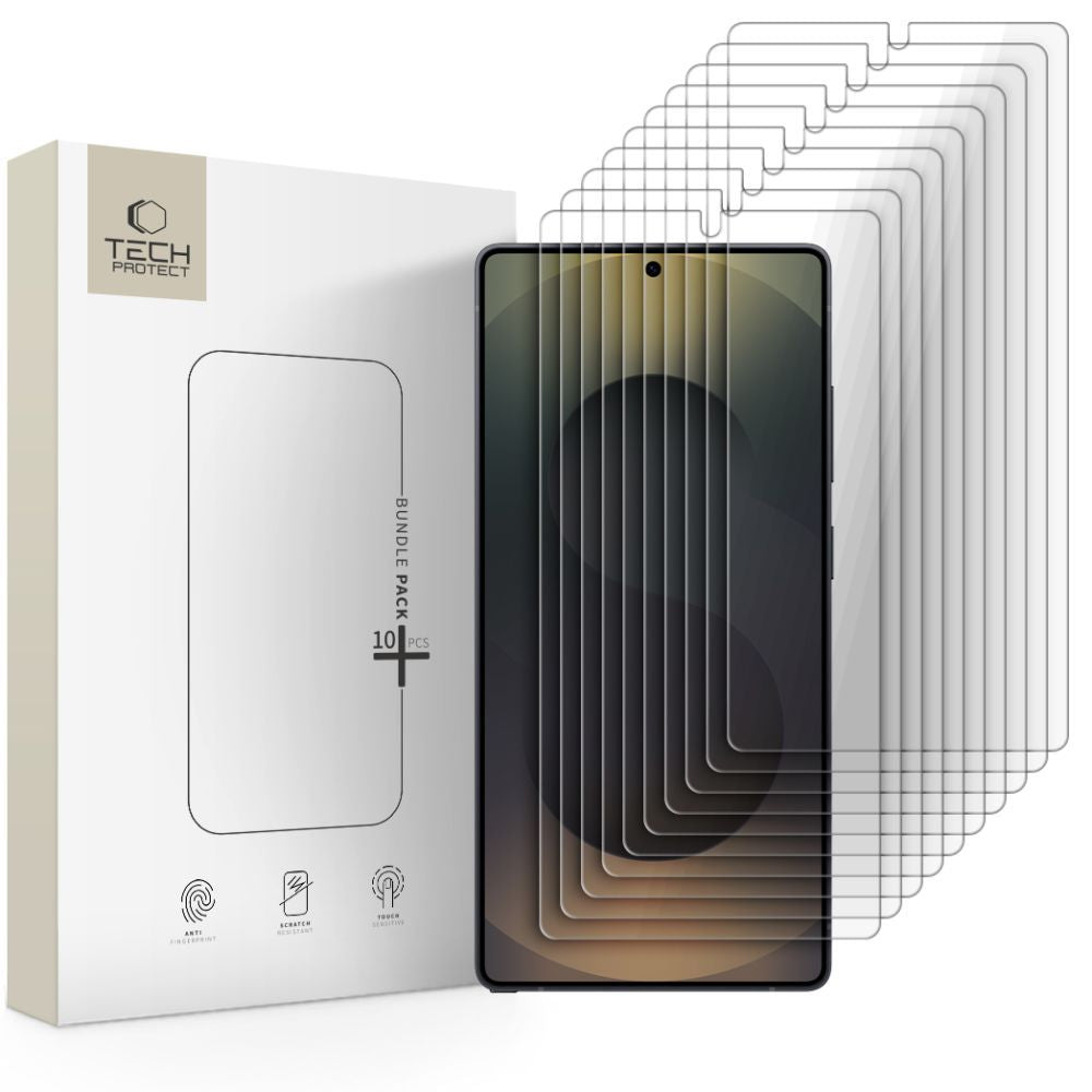 Защитно фолио Tech-Protect за екран на Samsung Galaxy S25 Ultra S938, закалено стъкло, пълно залепване, комплект от 10 броя