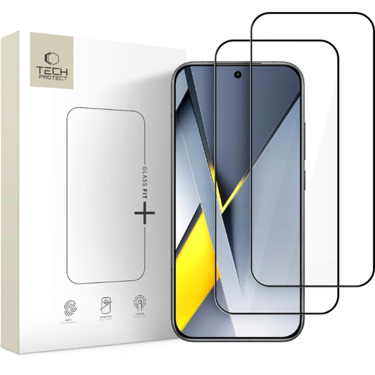 Протектор за екран Tech-Protect FIT+ за Xiaomi Poco F8 Ultra, закалено стъкло, пълно залепване, комплект от 2 броя, 2.5D, черен