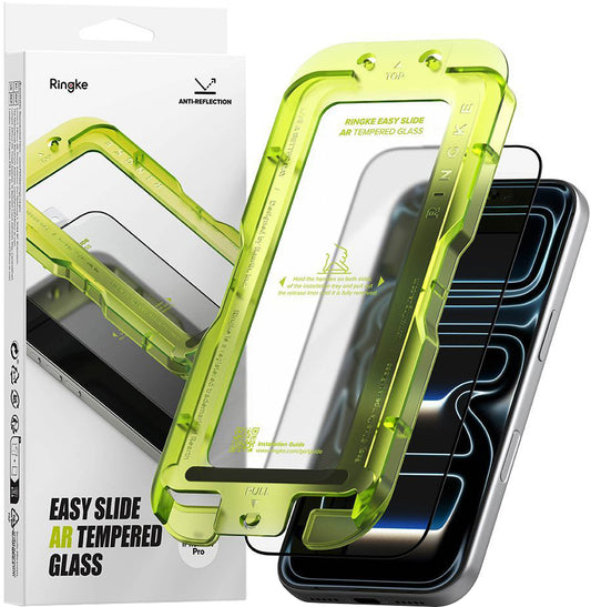 Протектор за екран Ringke Easy Slide AR за Apple iPhone 17 Pro, закалено стъкло, пълно залепване, 2.5D, черен